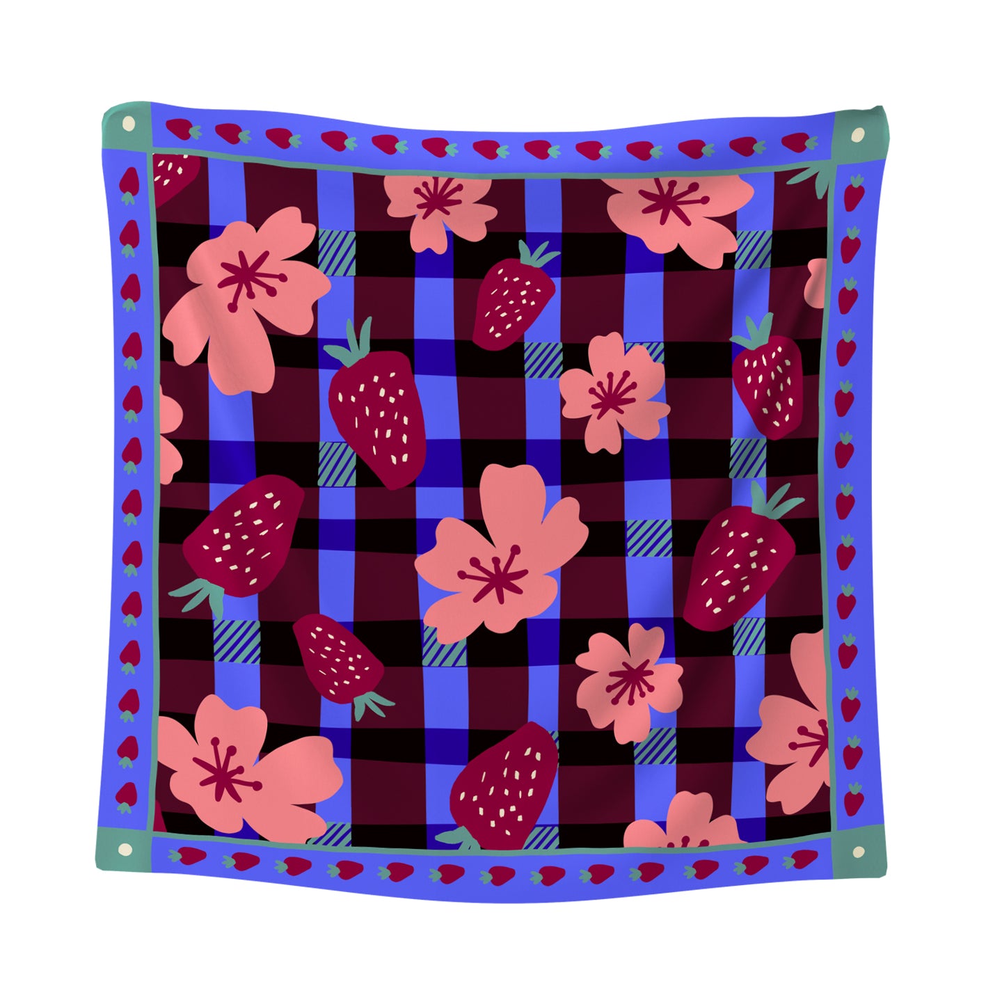 Bandana Fresas Vichy Blue - ARDE (Studio Arde)